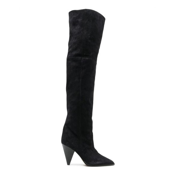 $1600 ISABEL MARANT Riria suede thigh-high boots POINTED FADED BLACK 39 (PA29) - Picture 1 of 8